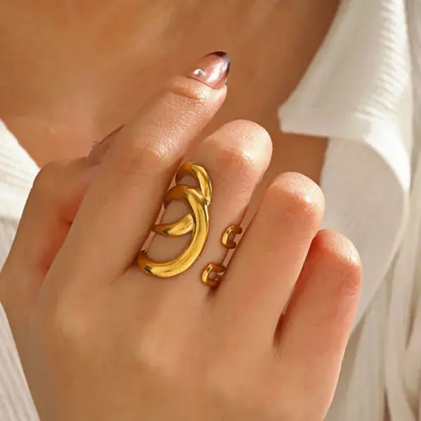 Wholesale Ion Plating (IP) 18K Gold Plated Geometric 304 Stainless Steel IG Style Simple Style Waterproof Non Tarnish Open Rings