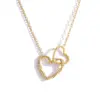 Wholesale New Product Braided Heart Inlaid Diamond Titanium Steel Collarbone Chain Women's Fashion Stainless Steel 18K Gold Circle Pendant Necklace