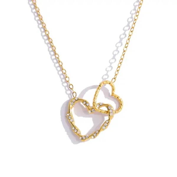 Wholesale New Product Braided Heart Inlaid Diamond Titanium Steel Collarbone Chain Women's Fashion Stainless Steel 18K Gold Circle Pendant Necklace
