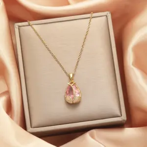 X5287# Pink Zircon Tulip Necklace