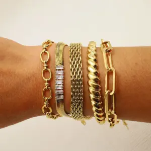 PVD Coated Real Gold Plated Solid Color 304 Stainless Steel Fashion Waterproof Non Tarnish 304 Stainless Steel Bracelets