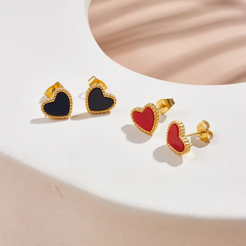 Wholesale 1 Pair Fashion Heart Shape Titanium Steel Plating Ear Studs