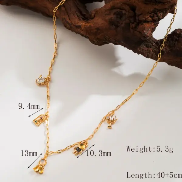 Wholesale Copper 14K Gold Plated Inlay Crown Mermaid Zircon Pendant Necklace