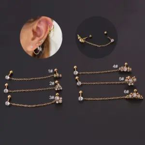 316L Stainless Steel Artificial Gemstones Ear Cartilage Rings & Studs Printing Waterproof Non Tarnish Surgical Steel