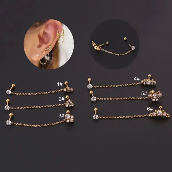 316L Stainless Steel Artificial Gemstones Ear Cartilage Rings & Studs Printing Waterproof Non Tarnish Surgical Steel
