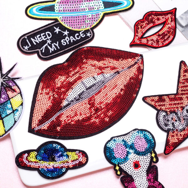 Wholesale Sequined sun red lip embroidered logo fashion disco music sunglasses lip embroidered cloth stickers bag clothing decorative stickers