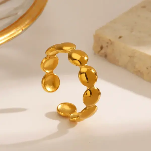 Wholesale Ion Plating (IP) 18K Gold Plated Round 304 Stainless Steel IG Style Waterproof Non Tarnish Open Rings