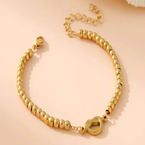 Wholesale Simple Style Classic Style Letter 304 Stainless Steel 18K Gold Plated Beaded Chain Bracelets In Bulk