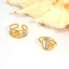 Wholesale PVD Coated Real Gold Plated 18K Gold Coconut Tree Starfish Ocean 304 Stainless Steel Retro Vacation Waterproof Non Tarnish Open Rings
