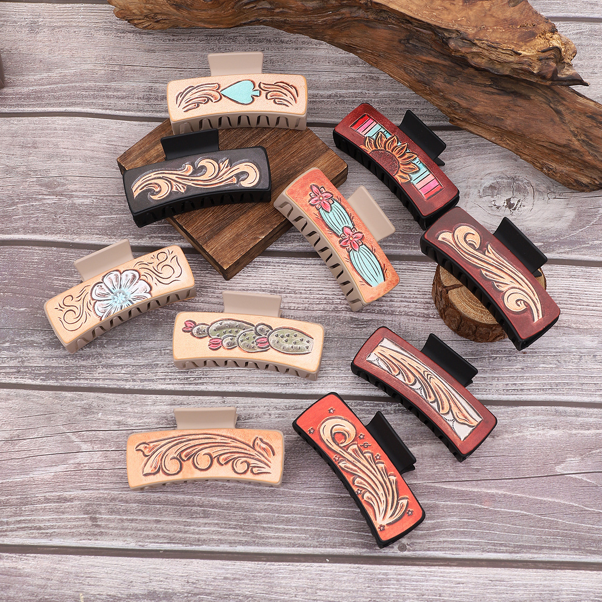 Wholesale Cross-border Western Wind Denim Wind Suower Leather Hairpin Women's Shark Clip Grab Clip Amazon AliExpress