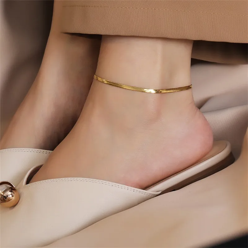 Wholesale Fashion Stainless Steel Waterproof Non Tarnish No Inlaid PVD Coated Real Gold Plated Women'S Anklet