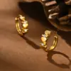 201 Stainless Steel Heart Shape Flower PVD Coated Zircon Real Gold Plated 18K Gold Basic Simple Style Waterproof Non Tarnish Earrings