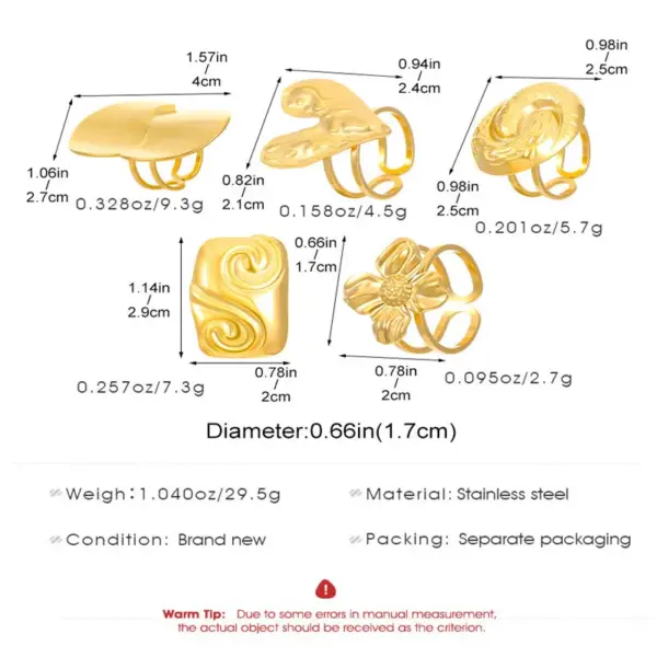 304 Stainless Steel Geometric Animal Flower Long-Lasting Plated Ion Plating (IP) K Gold Plated Silver Plated IG Style Plating Hollow Out Inlay Open Rings