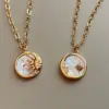 Wholesale 304 Stainless Steel 18K Gold Plated Retro Enamel Plating Sun Moon Shell Pendant Necklace