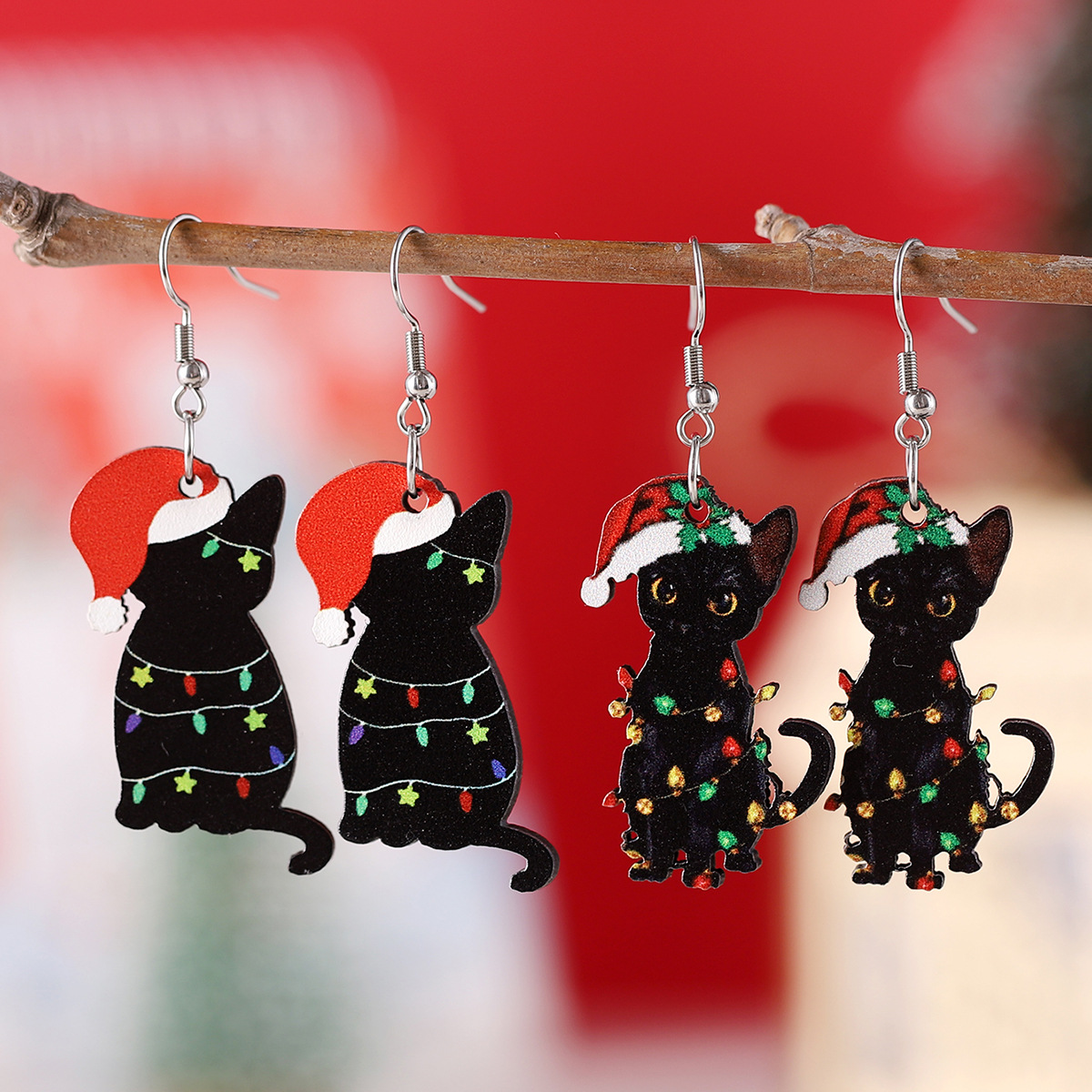 Wholesale Christmas pendant earrings wooden double-sided earrings