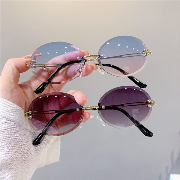 Wholesale Cross-Border New Sunglasses for Women, Oval Internet Celebrity Gradient Sunglasses, Rimless Edge-Cut Trendy Glasses