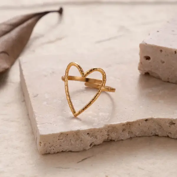 Wholesale PVD Coated Leaf Heart Shape Snake 304 Stainless Steel Casual Simple Style Waterproof Non Tarnish Open Ring