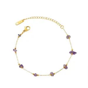 【XKB0034】Irregular Purple Stone Bracelet / Gold