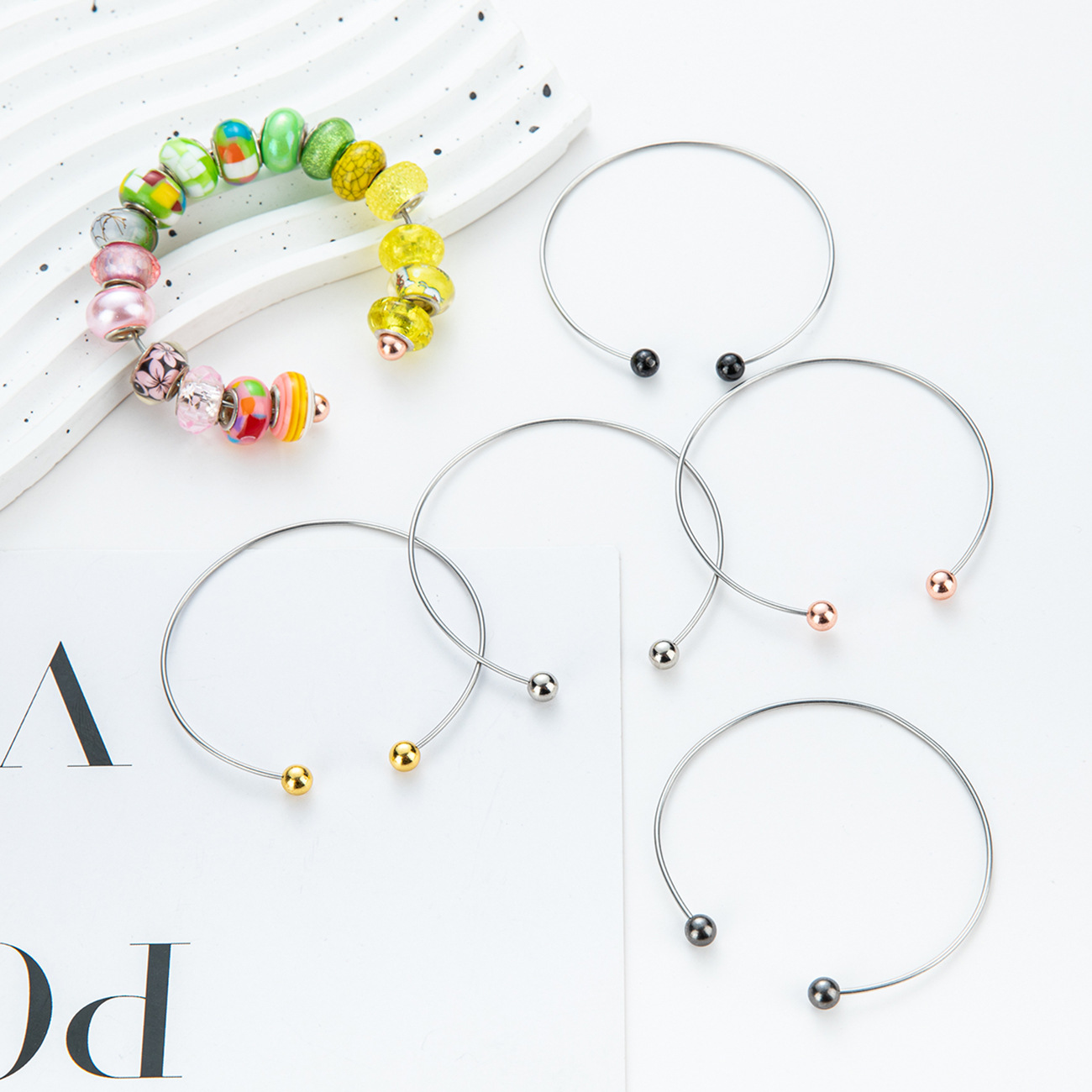 Wholesale Creative DIY Handmade Beaded Bracelet C- shaped Bled Open Bracelet Cole Beaded Bracelet Bracelet Factory Outlet