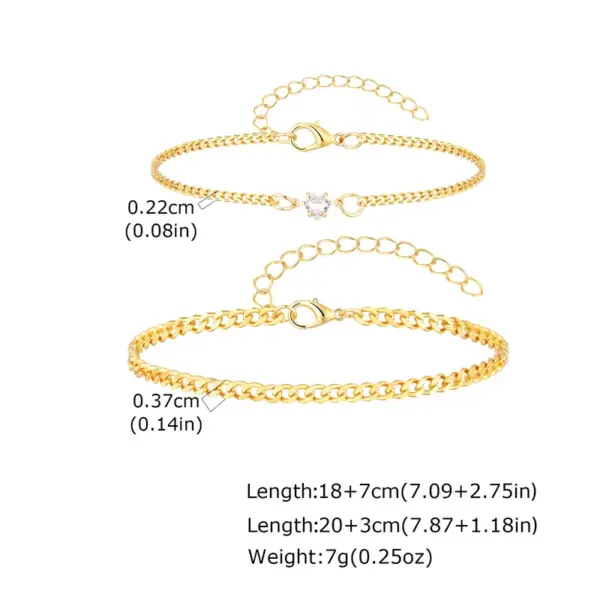 Wholesale Valentine's Day Jewelry 201 Stainless Steel Imitation Gold Plated Heart-Shaped Zircon Couple Bracelet Two-Piece Set Waterproof Non-Fading Cuban Chain