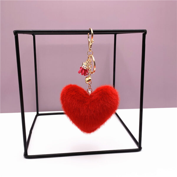 Wholesale Tassel Peach Heart Keychain Cute Bag Pendant Heart-Shaped Plush Car Key Chain Ring Pendant Creative Small Gift