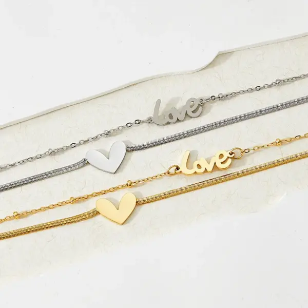 Wholesale Jewelry Fashion Letter Heart Shape 304 Stainless Steel 16K Gold Plated White Gold Plated Gold Plated Plating Anklet