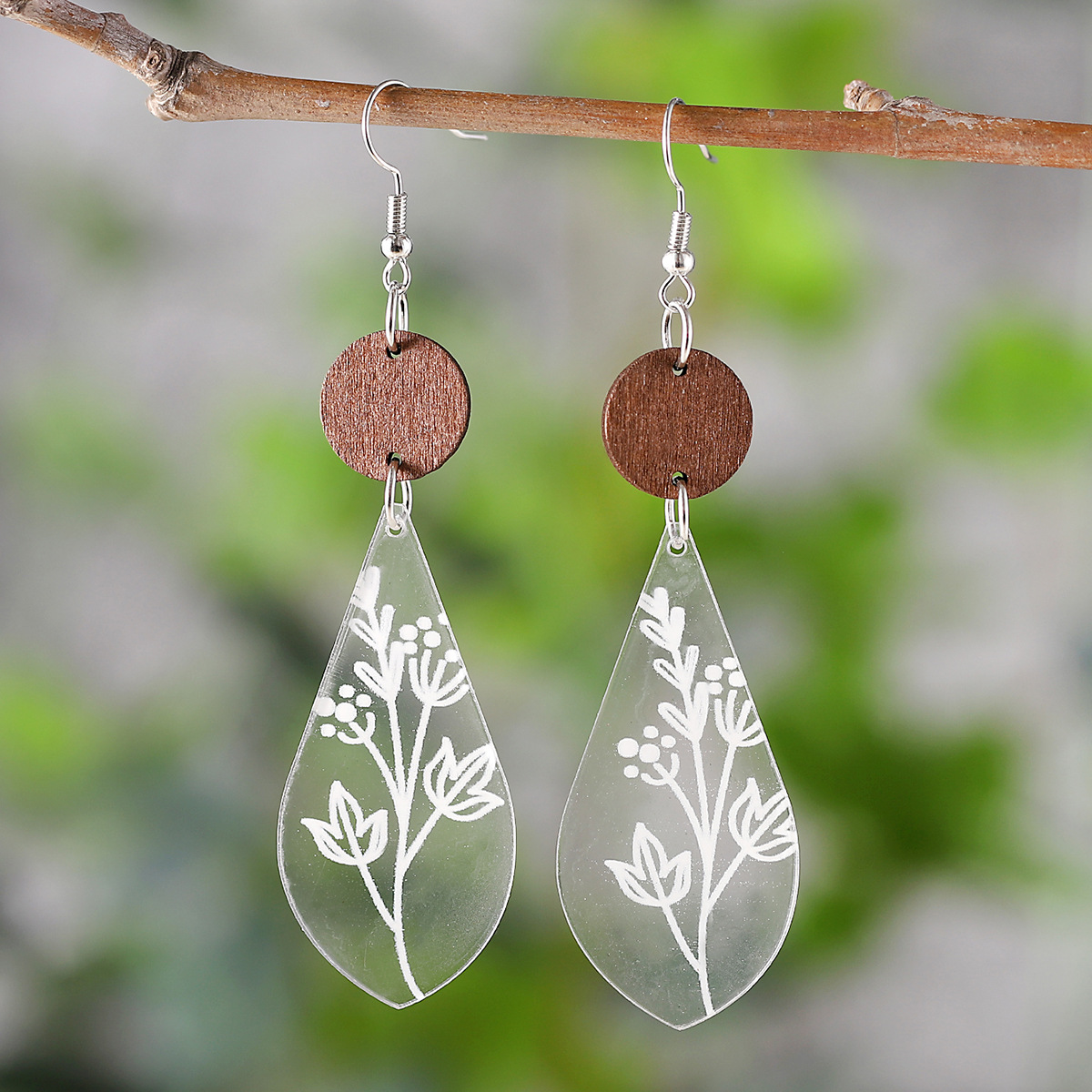 Wholesale Spring/Summer Vacation Earrings - Simple Floral Tearop Patchwork Pendant