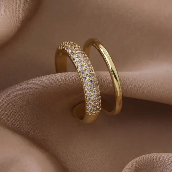 Simple Style Solid Color Copper White Gold Plated Gold Plated Zircon Open Rings In Bulk