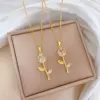 Wholesale Titanium Steel Copper Gold Plated Inlay Tulip Artificial Pearls Zircon Pendant Necklace