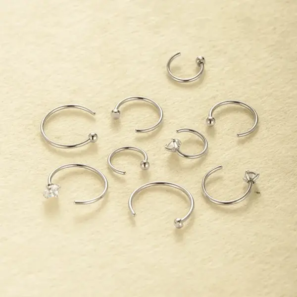 1 Piece Nose Rings & Studs Hip-Hop Geometric 316L Stainless Steel Waterproof Non Tarnish Surgical Steel Zircon Nose Rings & Studs