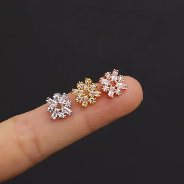 oly-9f73744eb5c4cfe57da59be191bb48f6 Wholesale 316L Stainless Steel Copper Zircon Ear Cartilage Rings & Studs Flower Waterproof Non Tarnish Surgical Steel Women'S