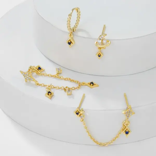 Wholesale 1 Set Sweet Classic Style Geometric Inlay Brass Zircon 18K Gold Plated Ear Cuffs