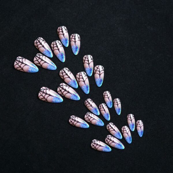 Wholesale Halloween Laser Spider Web Almond Wearable Nail