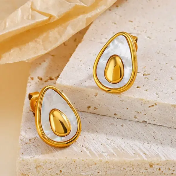 Wholesale 304 Stainless Steel Plastic Fruit PVD Coated Shell 18K Gold Plated Cute Waterproof Non Tarnish Polishing Inlay Gold Ear Studs