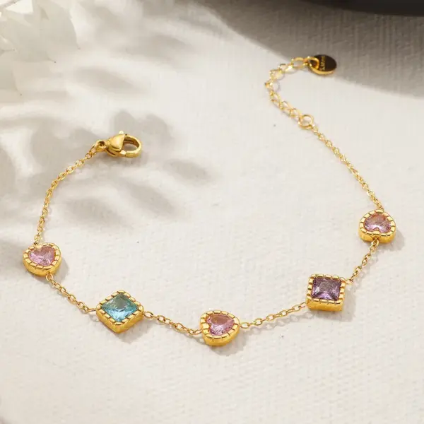 Wholesale New Gold Love Square Zircon Bracelet Light Luxury Elegant Titanium Steel Plated 18K Gold Niche High-end Jewelry