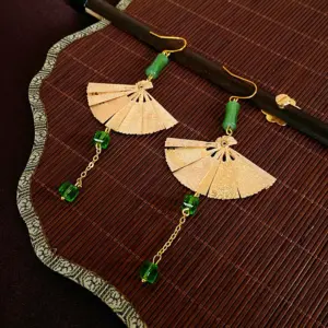 86# Ear Hook-Gold-Green-Fan