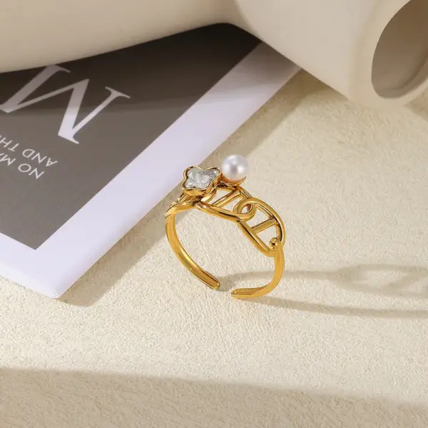 Wholesale PVD Coated Real Gold Plated Eye Butterfly Shell 304 Stainless Steel IG Style Waterproof Non Tarnish Open Rings