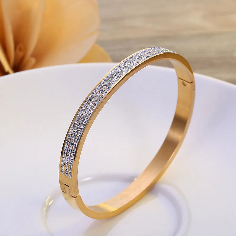 Wholesale Retro Round Titanium Steel Inlay Zircon Bangle 1 Piece