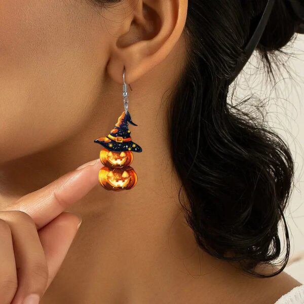 oly-9f8a5652a8b147afaed1a352d0321d48 Wholesale Cross-border Halloween Carnival Party Demon Pumpkin Wizard Hat Acrylic Earrings Funny Personality Ghost Earrings