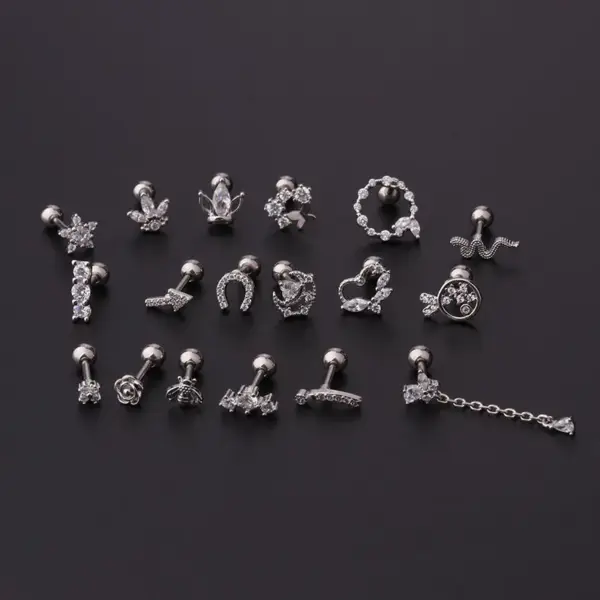 Copper Artificial Gemstones Ear Cartilage Rings & Studs Geometric Waterproof Non Tarnish Surgical Steel