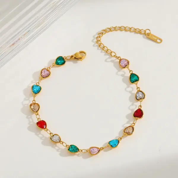 Elegant Cute Artistic Pentagram Water oplets Heart Shape 304 Stainless Steel 18K Gold Plated Zircon Cable Chain Bracelets In Bulk