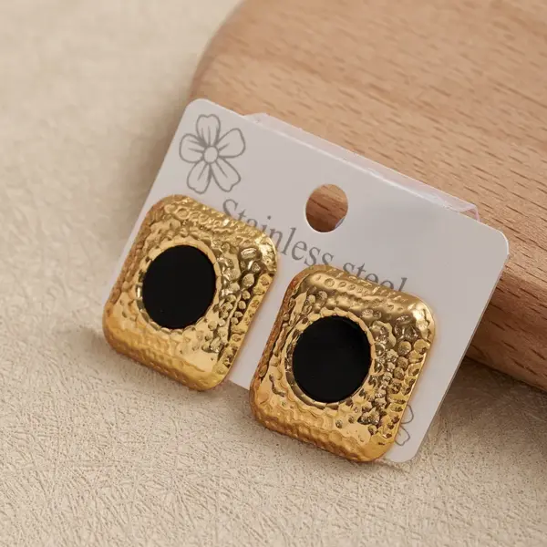 Wholesale Trendy Square 201 Stainless Steel Floral Oval Earrings Fashionable Casual Modern Style Acrylic Embedded Daily Wear For Women