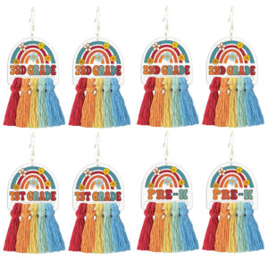 Wholesale Amazon Cross Border School Season Earrings Teacher Gift Back to School Girl Earrings Colorful Tassel Rainbow Bohemia
