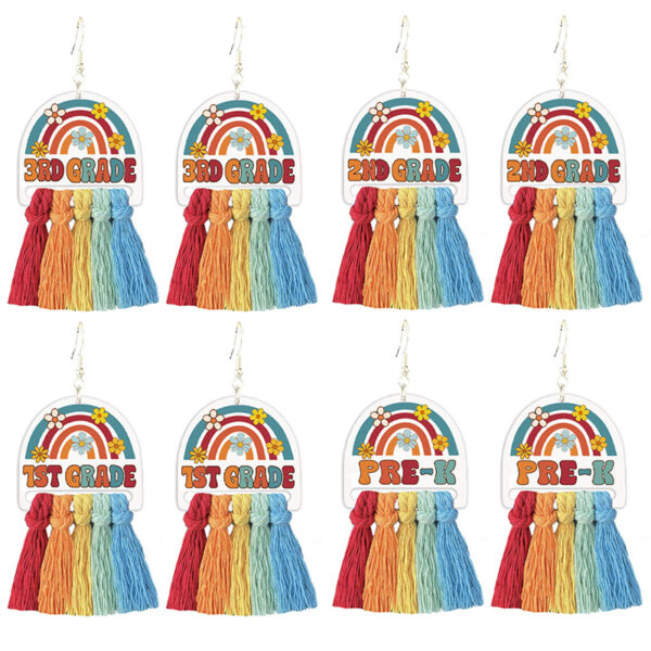Wholesale Amazon Cross Border School Season Earrings Teacher Gift Back to School Girl Earrings Colorful Tassel Rainbow Bohemia