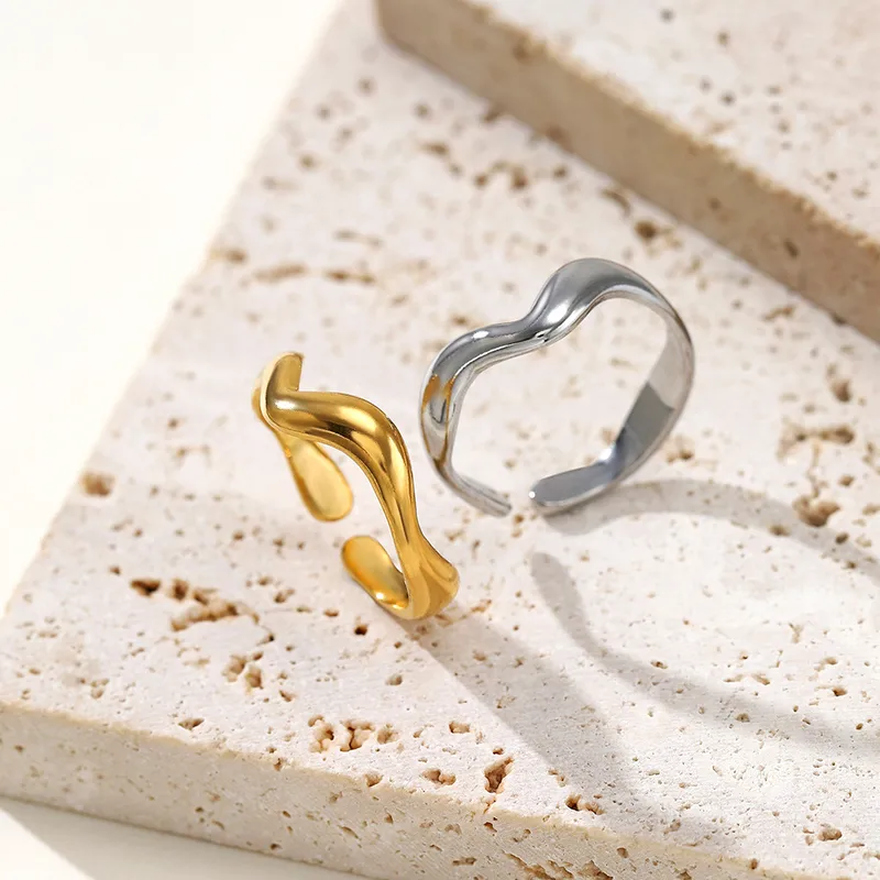 Wholesale 304 Stainless Steel Glam Luxurious Plating Irregular Geometric Open Rings