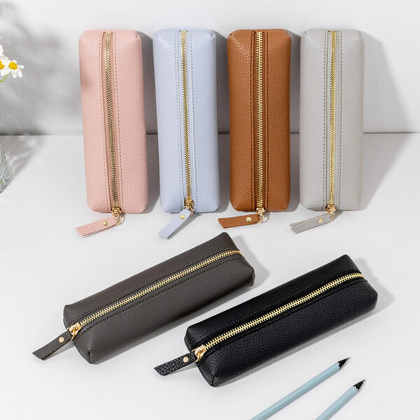 Wholesale Leather Pencil Case Large Capacity Zipper Stationery Storage Bag