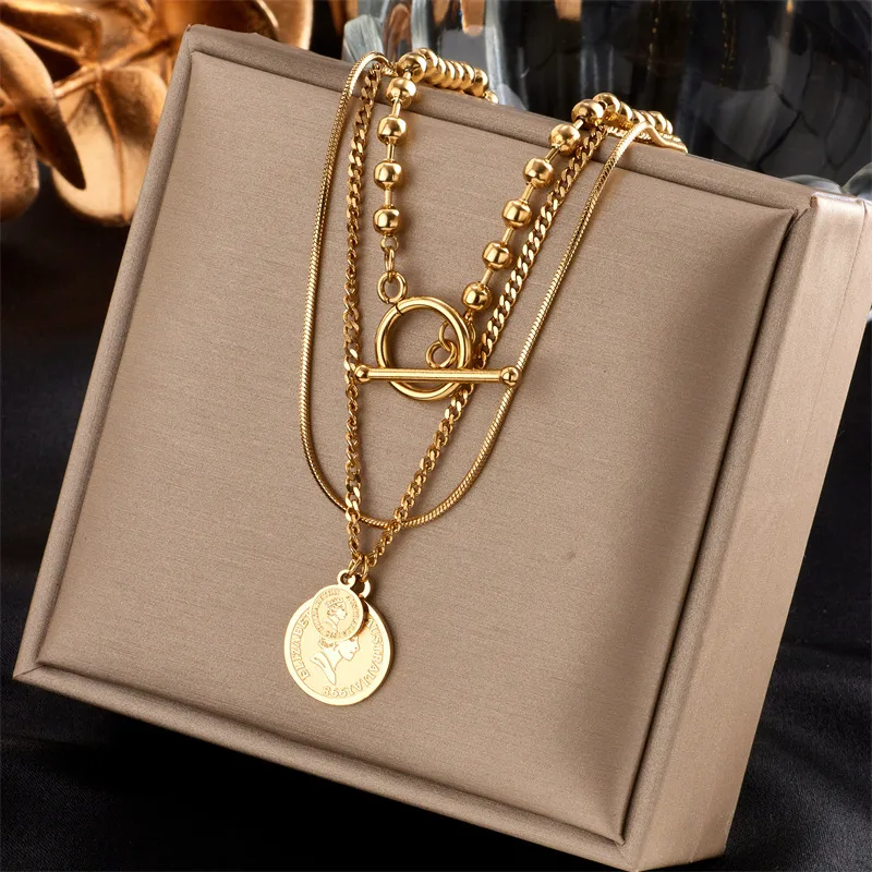 Wholesale PVD Coated 18K Gold Plated 304 Stainless Steel Fashion Waterproof Non Tarnish 304 Stainless Steel Necklace