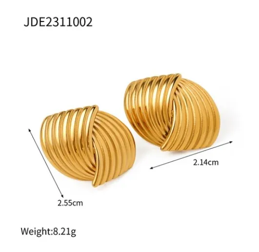 Wholesale 304 Stainless Steel Stripe PVD Coated 18K Gold Plated Retro Plating Gold Earrings