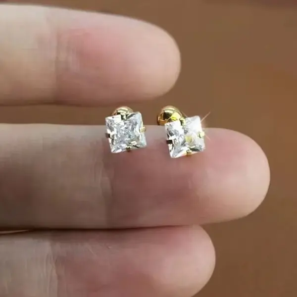 Wholesale 1 Pair Simple Style Square Inlay 304 Stainless Steel Zircon 18K Gold Plated Stainless Steel Earrings