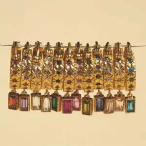 304 Stainless Steel Rectangle May Birthstone Emerald 18K Gold Plated Casual Elegant Simple Style Earrings